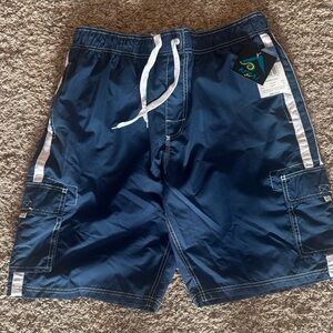 Kanu Surf Men's Navy Blue Swim Trunks with White Trim